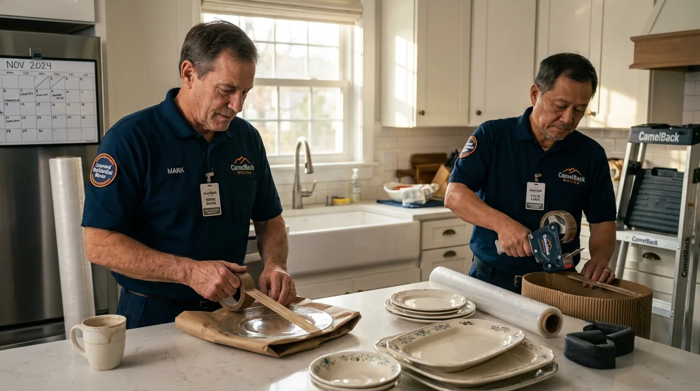 Professional crew packing kitchen dishware in Fayette, OH